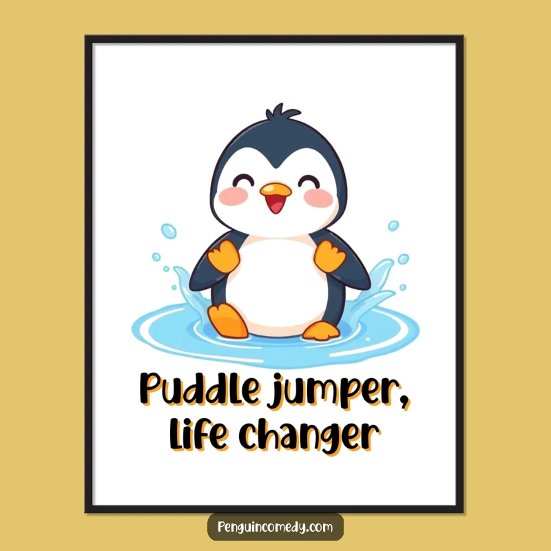 Free Printable Wall Art: Funny Splashing Penguin, Playful Puddle Downloadable Decor!