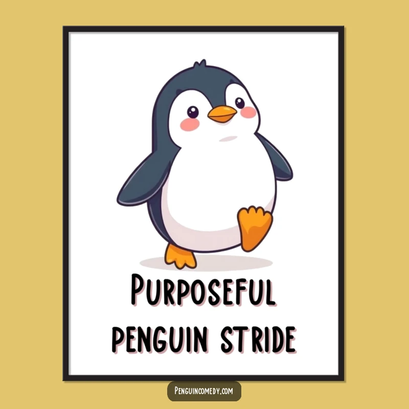 Free Printable Wall Art: Funny Waddling Penguin, Determined Stride Downloadable Decor!