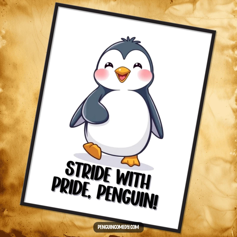 Funny Free Printable Wall Art: A cheerful penguin waddles with a purposeful gait, bringing joy to your decor.