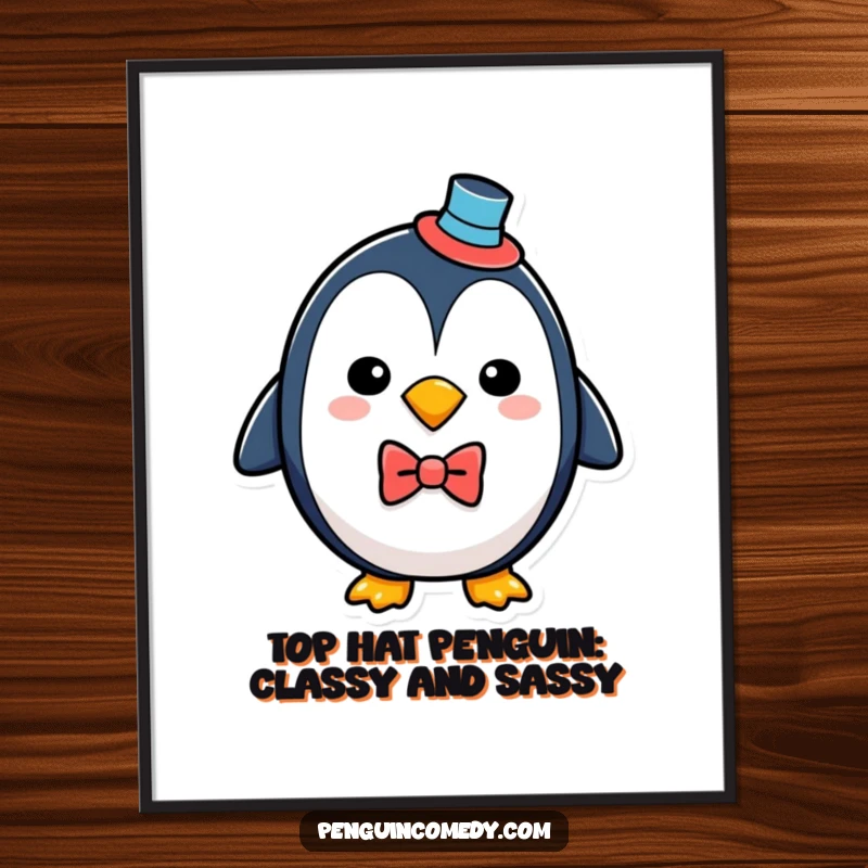 Funny Free Printable Penguin Wall Art: A dapper penguin sporting a top hat and bowtie, exuding charm and humor for your decor.