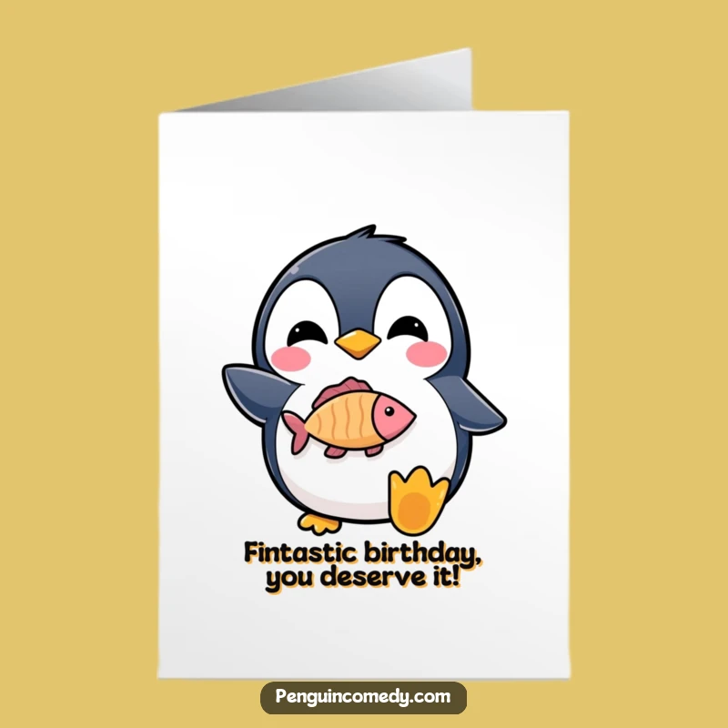 Free Printable Penguin Birthday Card: Funny Downloadable Greeting for Fish Fans