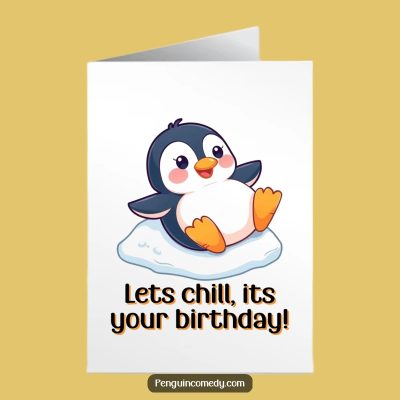 Free Printable Birthday Card: Funny Penguin Sliding, Downloadable & Print at Home for Chill Fun