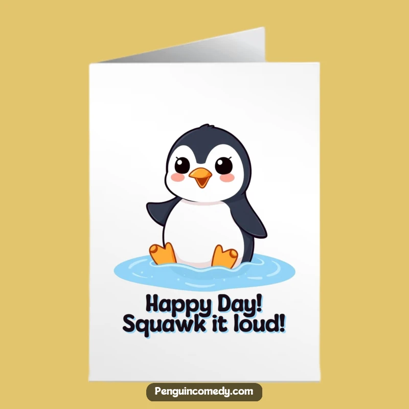 Free Printable Birthday Card: Penguin's Joyful Return, Funny Downloadable Gift