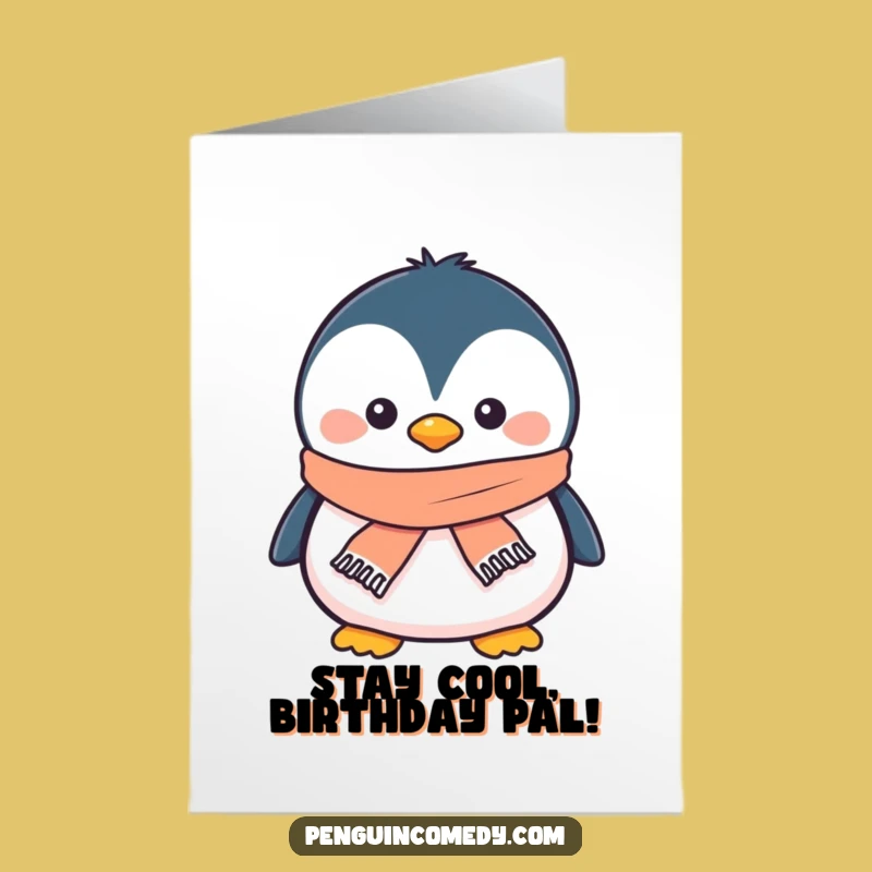 Free Printable Birthday Card: Penguin with Scarf, Cozy Downloadable Wish