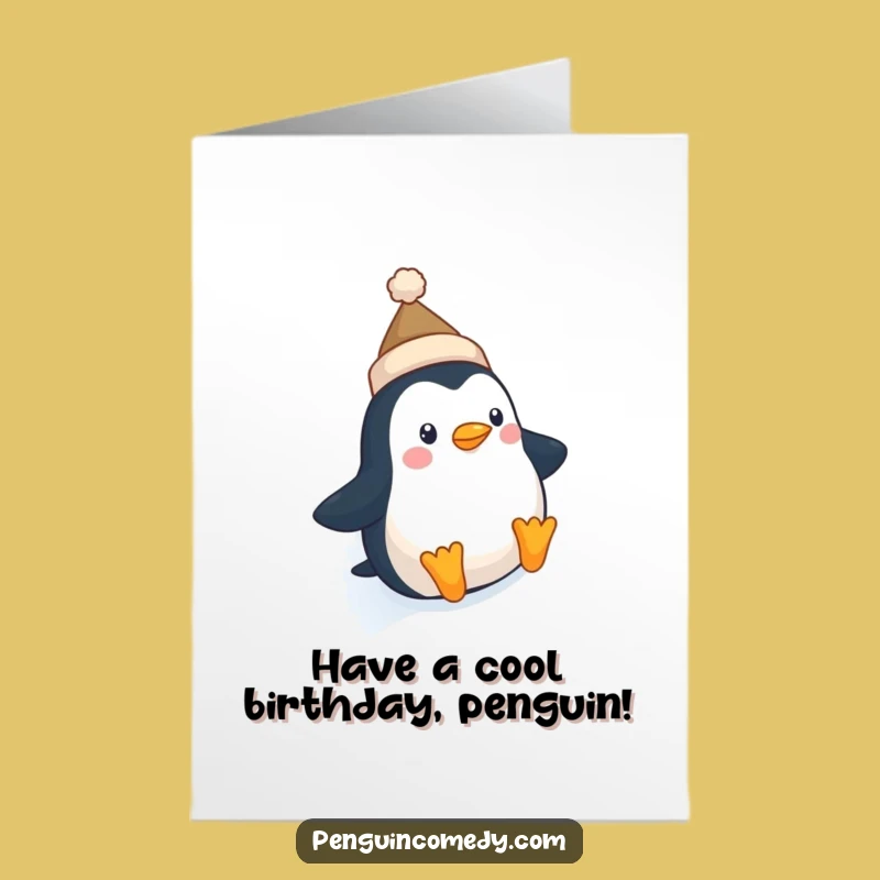 Free Printable Funny Birthday Card Penguin Hat Slide Downloadable Gift