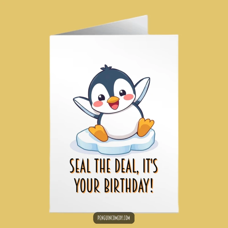 Free Printable Funny Birthday Card: Penguin Wipeout - Hilarious Downloadable Greeting
