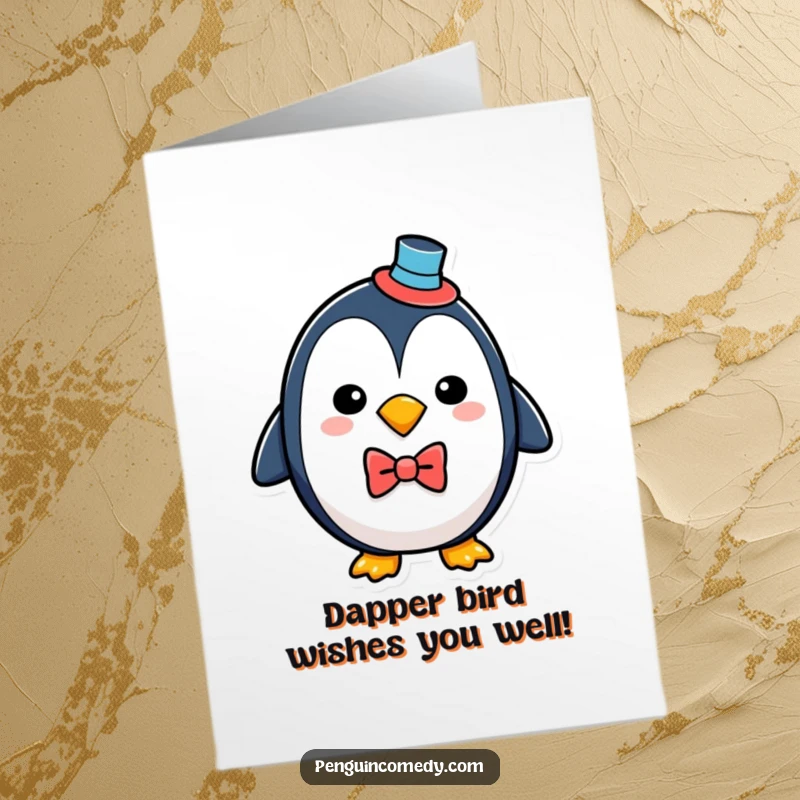 Funny Free Printable Penguin Birthday Card: A sophisticated penguin in a top hat and bowtie, ready to party and bring joy.