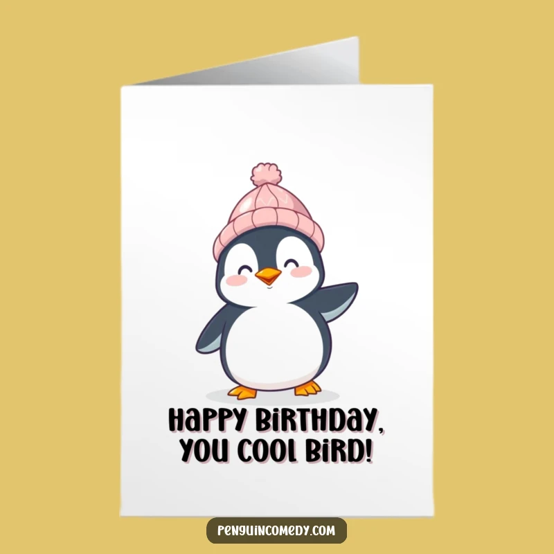 Free Printable Penguin Birthday Card - Funny Knitted Hat Downloadable Greeting