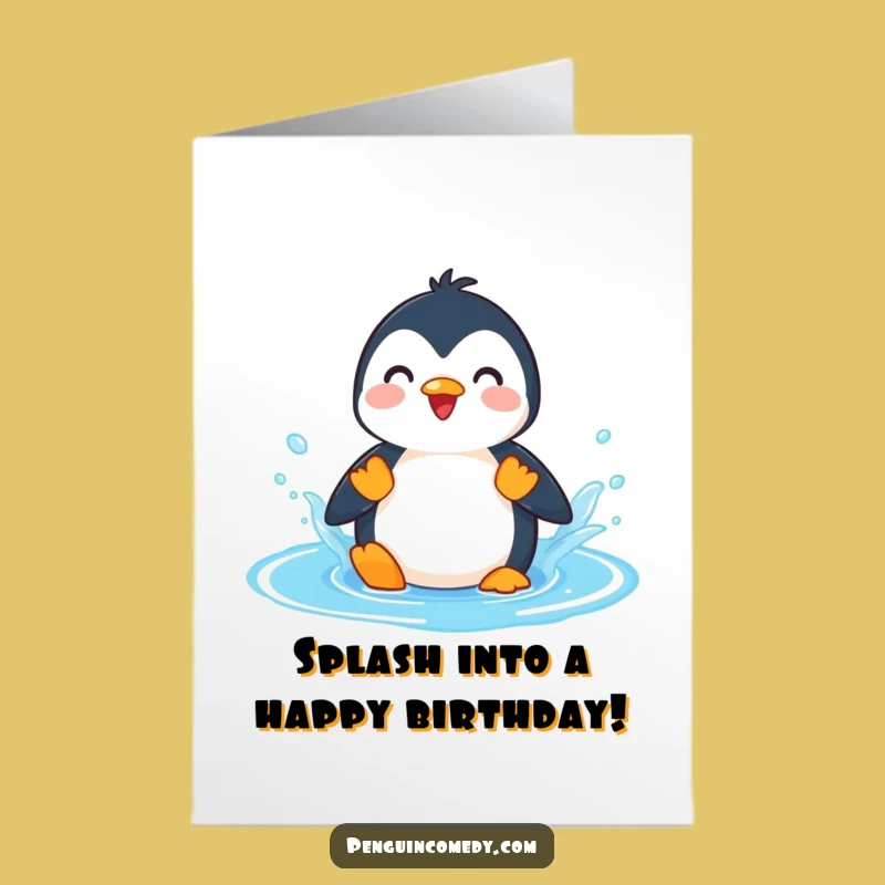 Free Printable Penguin Birthday Card: Funny Splashing Fun Downloadable Surprise!