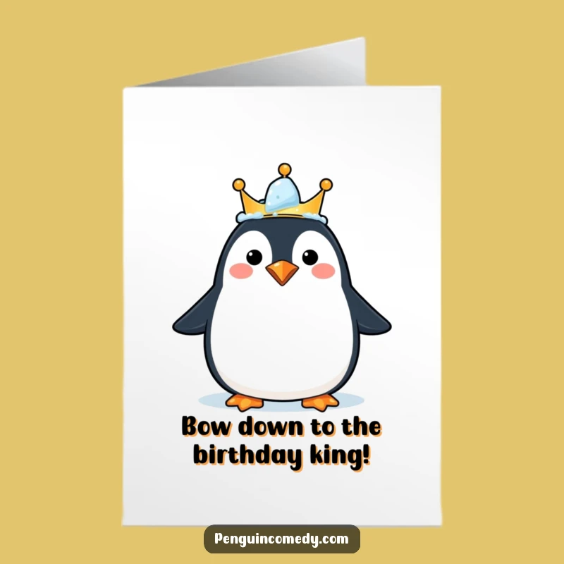 Free Printable Royal Penguin Birthday Card - Iced Crown Humor, Downloadable Fun