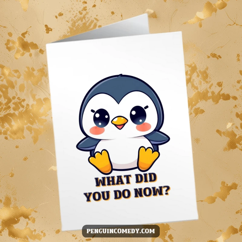 Funny Free Printable Birthday Card featuring a surprised penguin with its beak open, looking shocked and delighted.