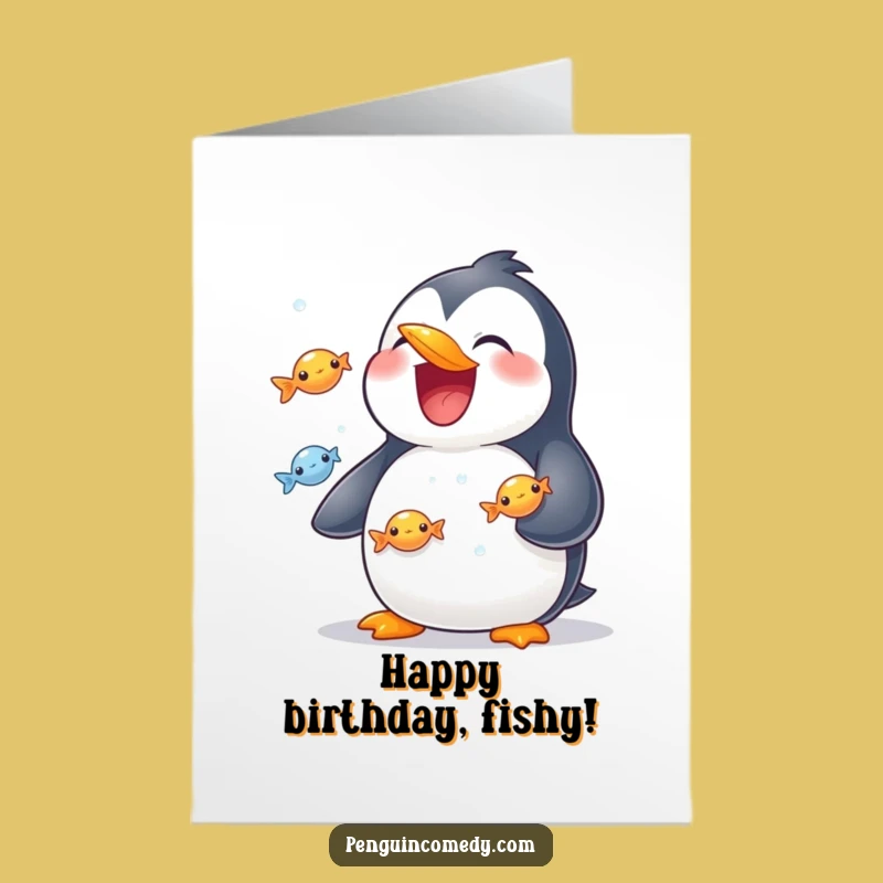 Juggling Penguin Birthday Card: Free Printable Fishy Fun for a Hilarious Downloadable Gift