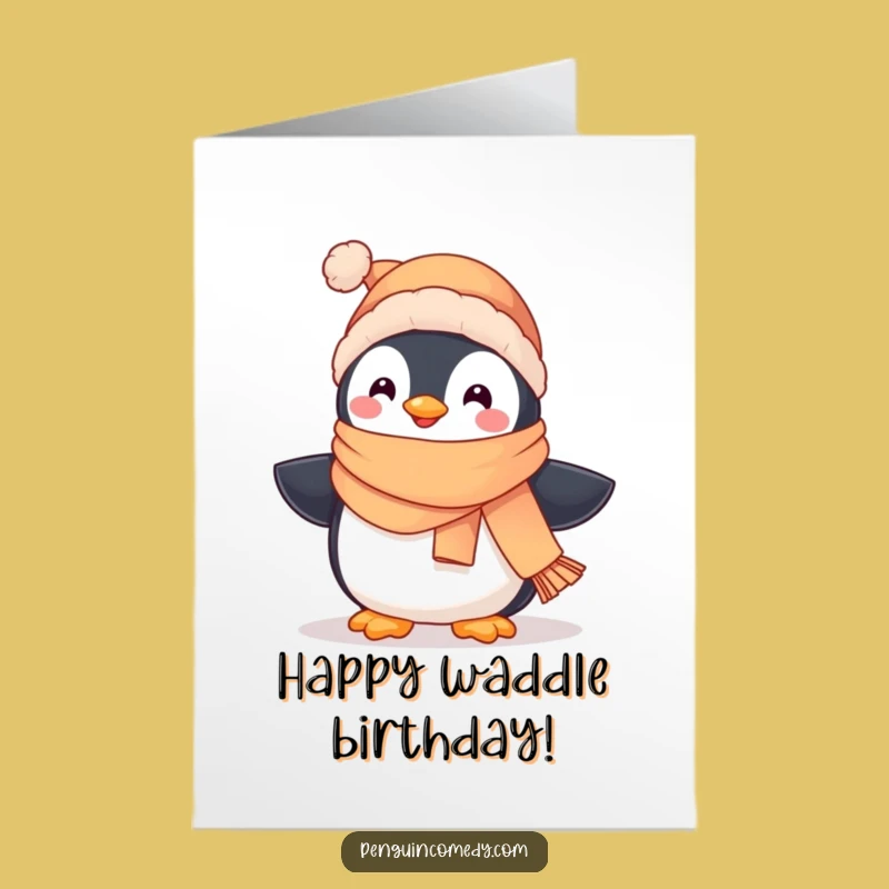 Free Printable Penguin Birthday Card: Waddle Happy Downloadable Gift