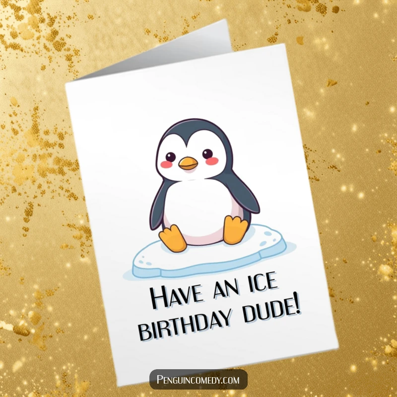 Funny Free Printable Penguin Birthday Card: Contented penguin honking on an ice floe, perfect for a chill celebration.