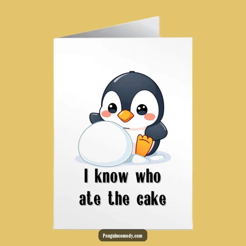 Free Printable Mischevious Penguin Birthday Card - Snowball Surprise, Downloadable Fun