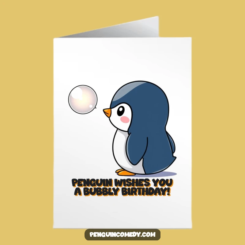 Free Printable Birthday Card: Curious Penguin, Funny Bubble Icon, Downloadable Birthday Greeting