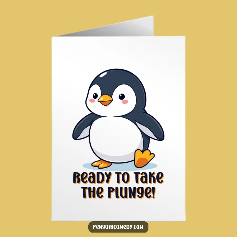 Free Printable Birthday Card: Diving Penguin Action, Funny Downloadable Gift