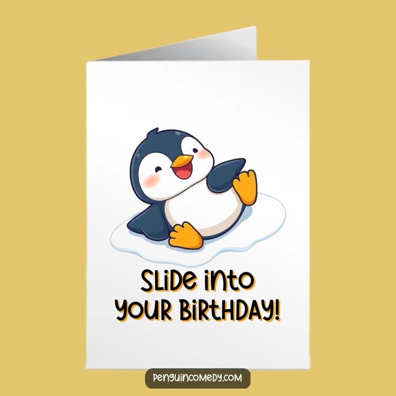 Free Printable Penguin Birthday Card: Giggling Slide Downloadable Gift
