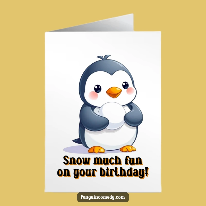 Funny Penguin Birthday Card Free Printable: Cute Snowball Penguin Downloadable Greeting