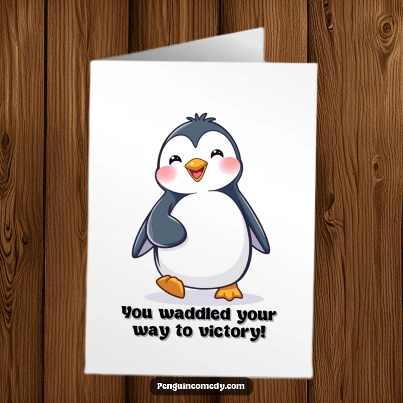 Funny Free Printable Congratulations Card: A penguin waddles with unmatched determination, celebrating your well-deserved success.