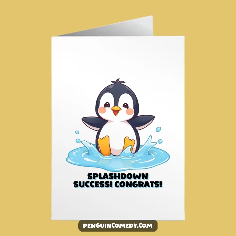 Free Printable Congrats Card: Penguin's Splash for Your Big Win!