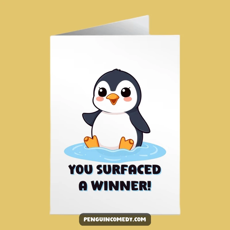 Free Printable Congrats Card: Penguin's Splash of Success, Funny Downloadable