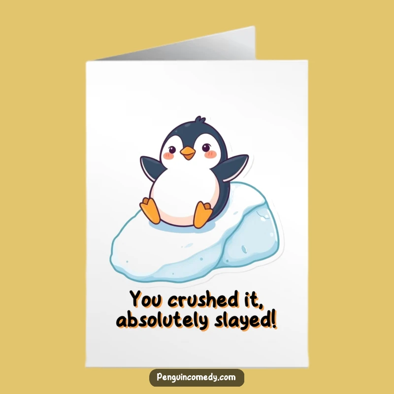 Free Printable Congrats Card: Penguin Slide, Funny Downloadable Achievement Art