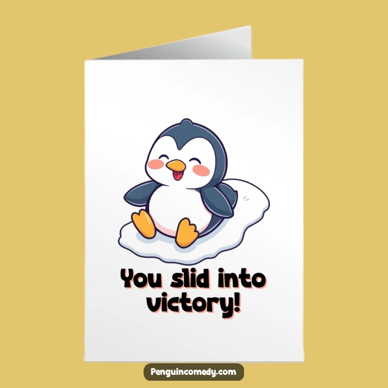 Free Printable Penguin Congrats Card: Funny Sliding Downhill Downloadable Celebration!