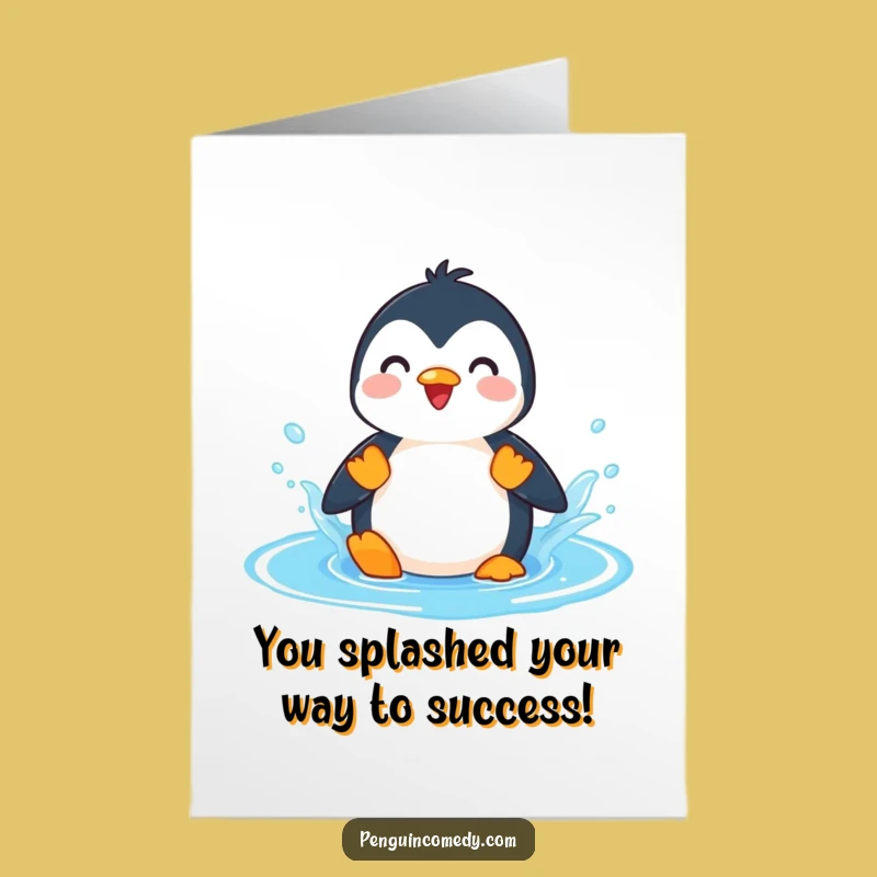 Free Printable Penguin Congrats Card: Funny Splashing Success Downloadable Celebration!
