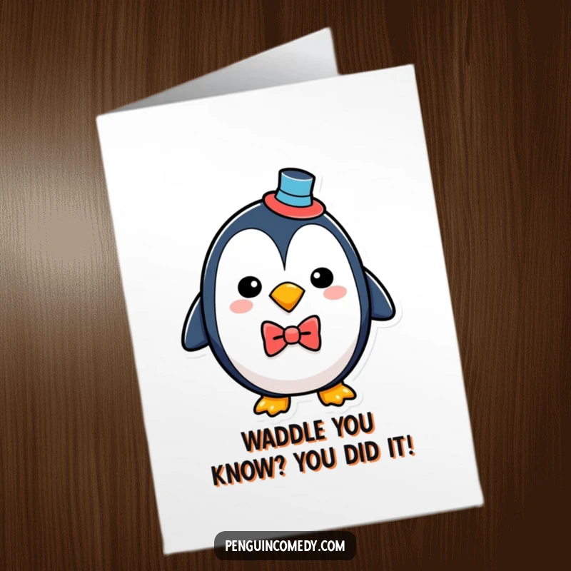 Funny Free Printable Penguin Congratulations Card: A penguin in a top hat and bowtie offers a sophisticated, yet hilarious, congratulatory message.