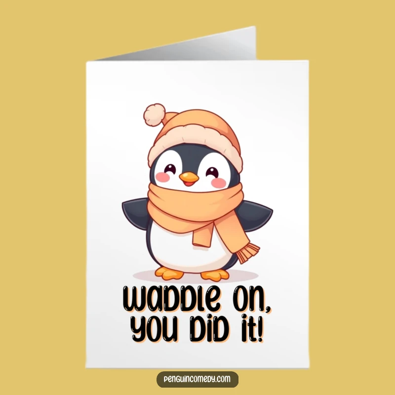 Free Printable Penguin Congrats Card: Happy Waddle Downloadable