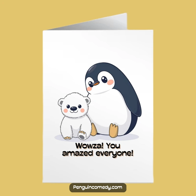Free Printable Congrats Card: Penguin's Watchful Eye, Funny Downloadable
