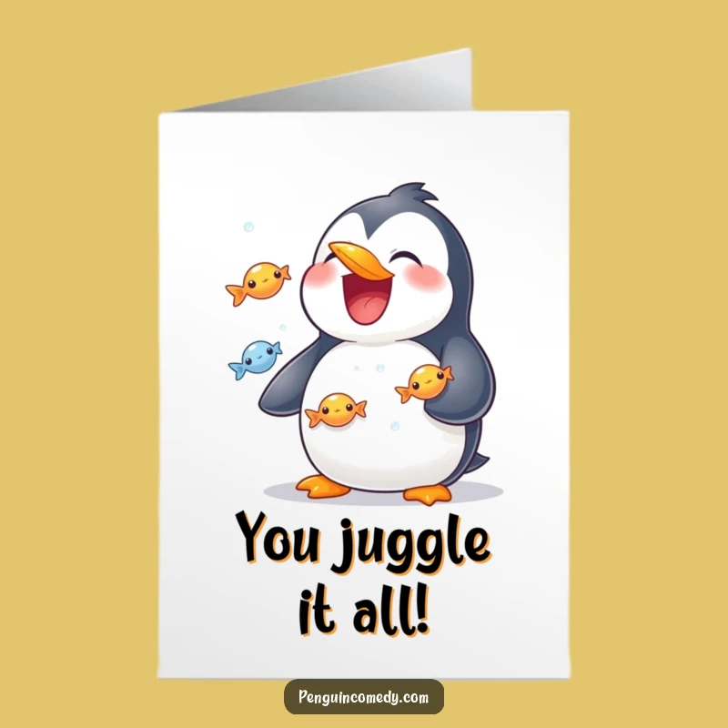 Penguin Fish Juggling Card: Free Printable Success for a Funny Downloadable Gift