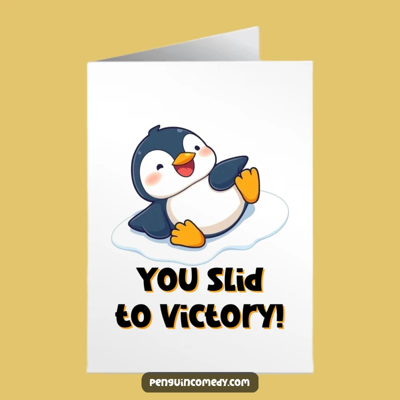 Free Printable Penguin Congrats Card: Giggling Slide Downloadable