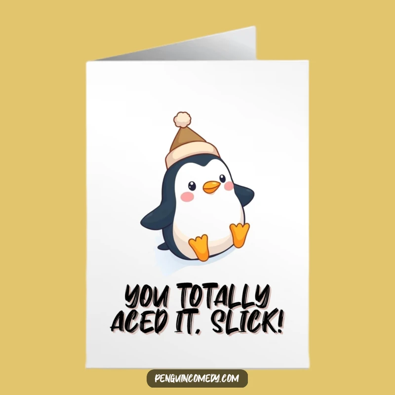 Free Printable Congrats Card Penguin Hat Slide Funny Downloadable Gift
