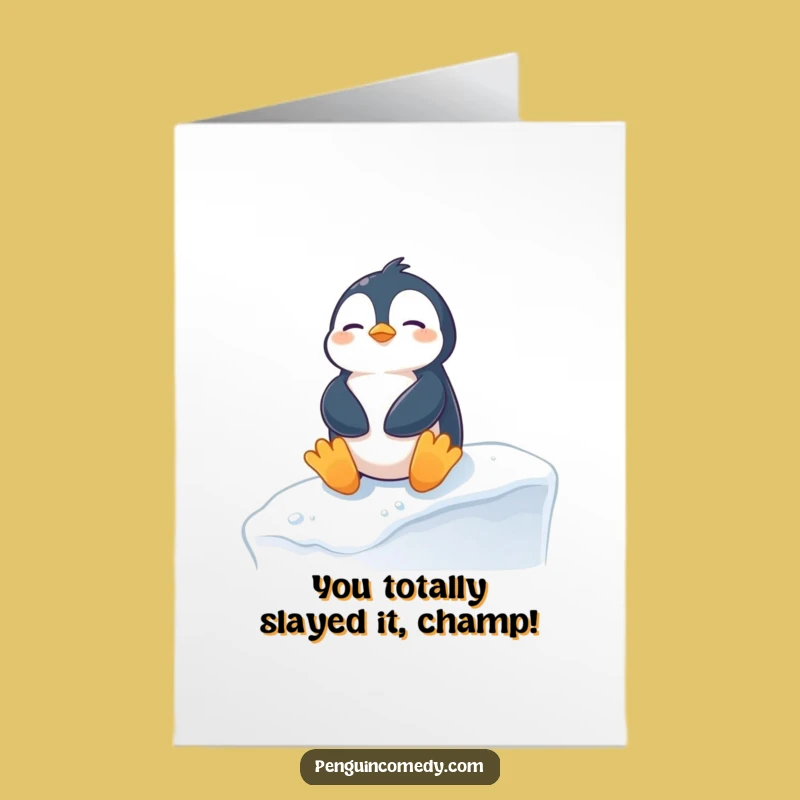 Free Printable Congrats Card: Sunbathing Penguin Celebration, Funny Downloadable Gift