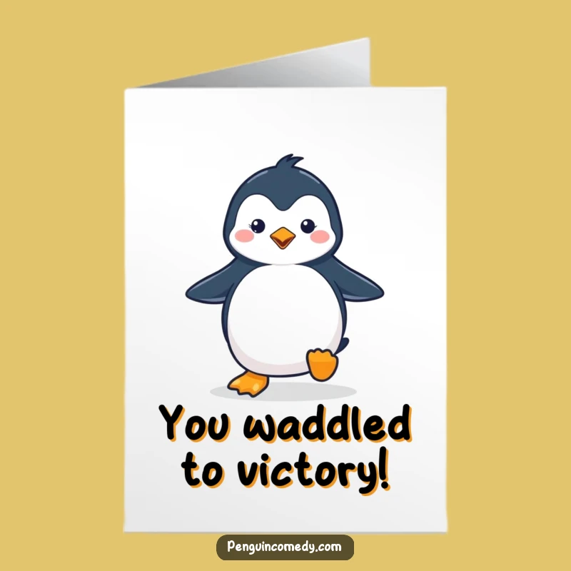 Free Printable Congrats Card: Waddling Penguin, Cute Downloadable Celebration