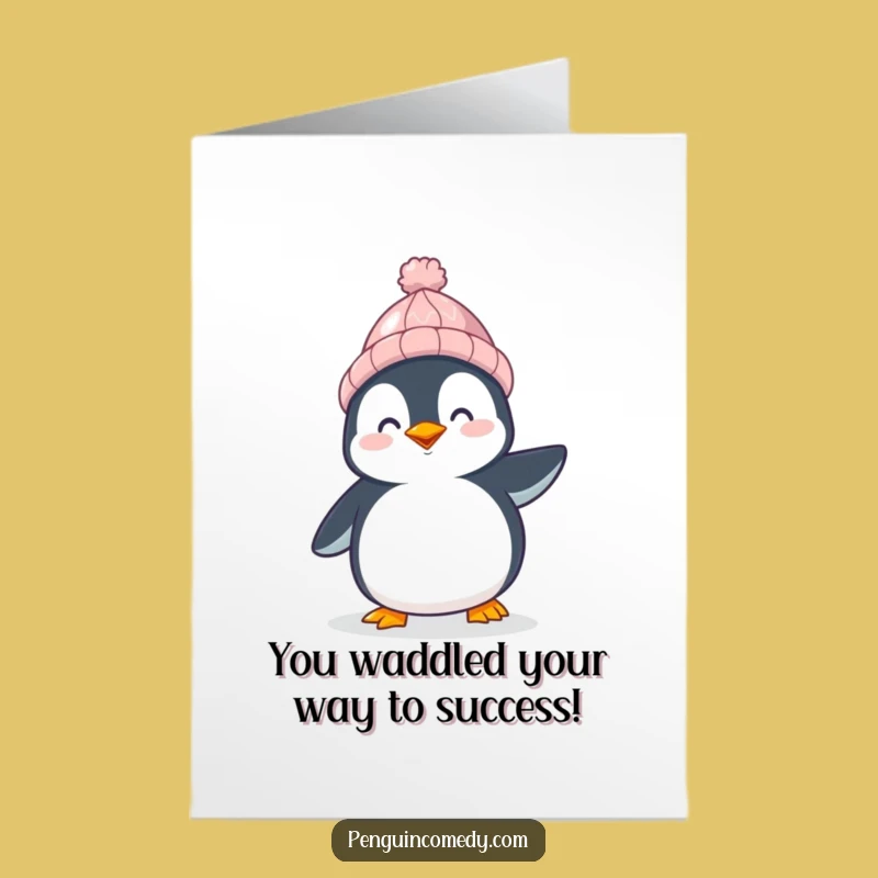 Free Printable Penguin Congrats Card - Funny Hat Waddling Downloadable Greeting