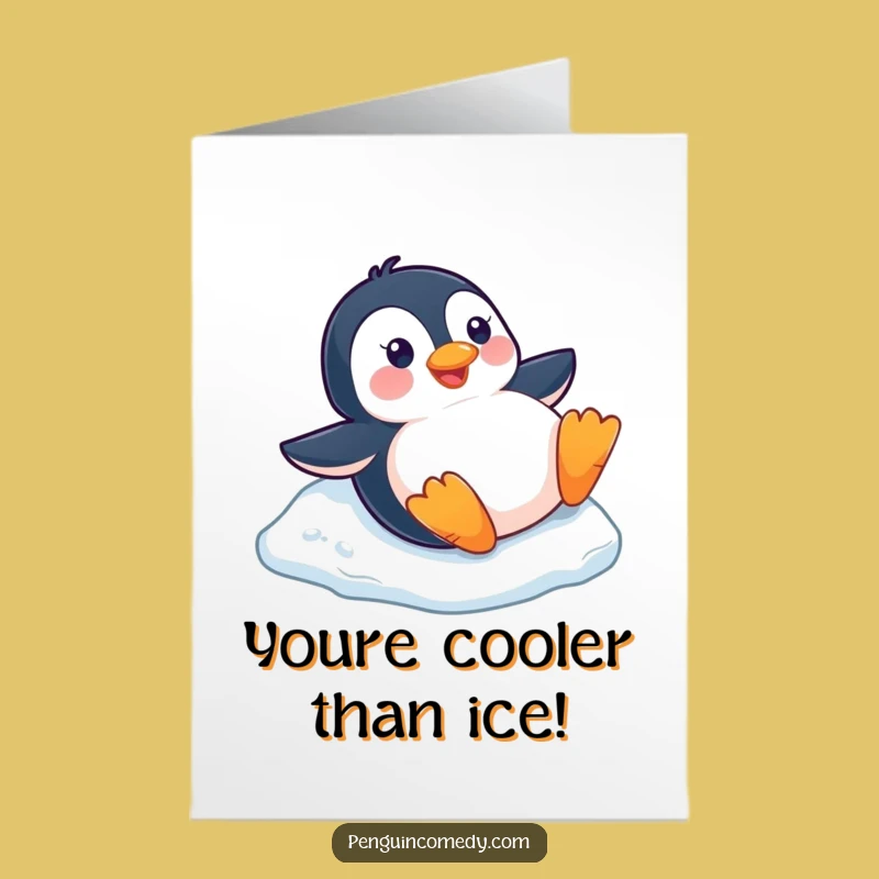 Free Printable Congratulations Card: Funny Penguin Sliding, Downloadable & Print at Home for Cool Success