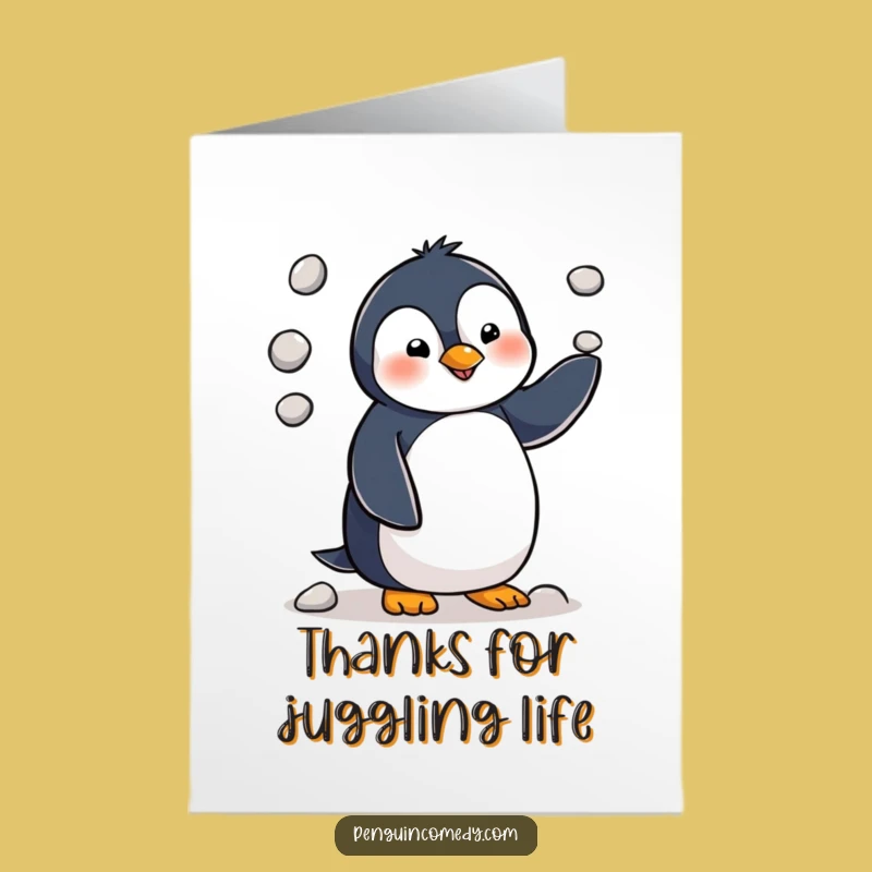 Free Printable Penguin Juggling Thank You Card - Hilarious Downloadable Appreciation