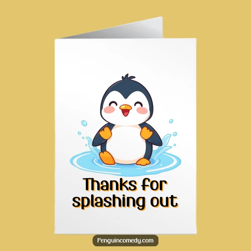 Free Printable Penguin Thank You Card: Funny Splashing Gratitude Downloadable Surprise!