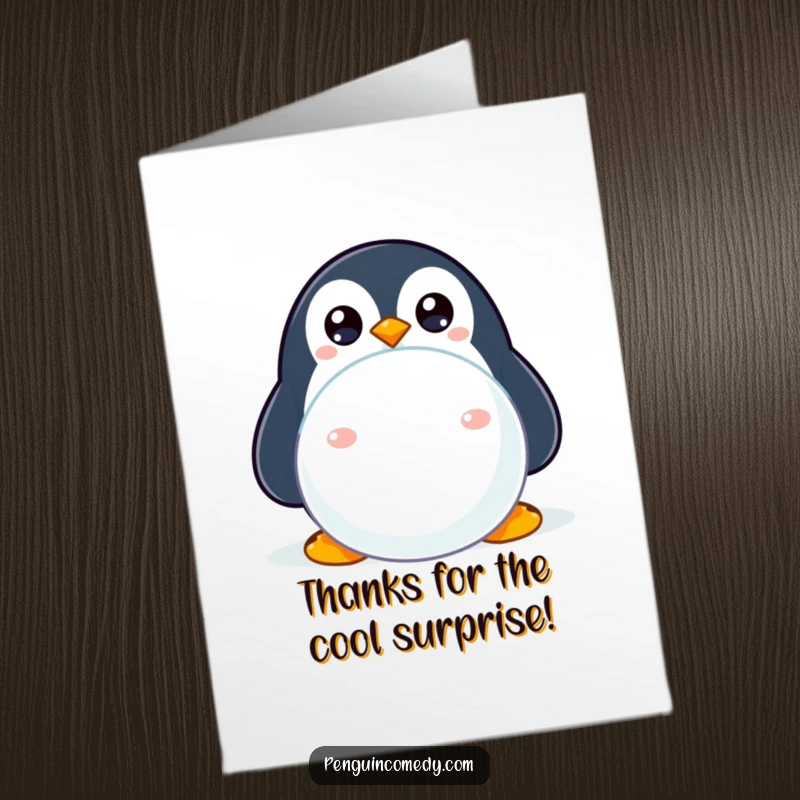 Funny Free Printable Thank You Card: A penguin with wide eyes peeking, ready to express gratitude humorously.
