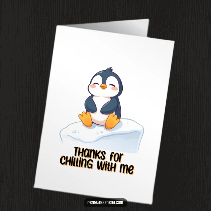 Funny Free Printable Thank You Card: Penguin basking in the sun, conveying warm gratitude.