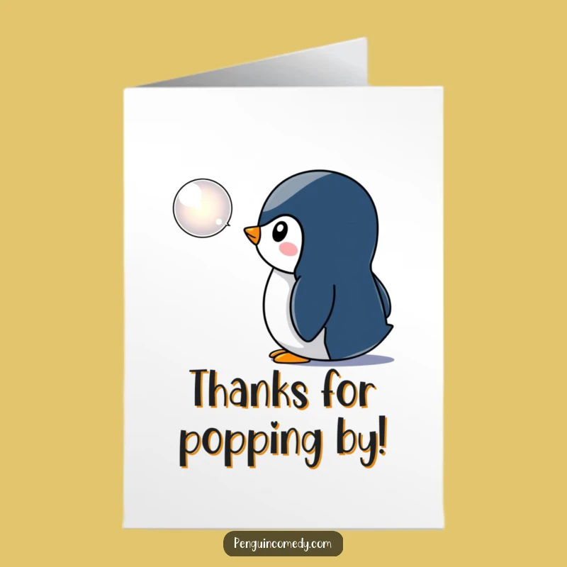 Free Printable Thank You Card: Curious Penguin, Bubble of Gratitude, Downloadable Appreciation Greeting