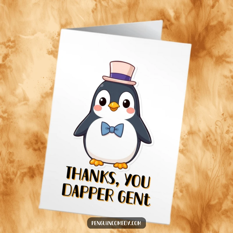 Funny Free Printable Thank You Card: A dapper penguin in a top hat and bowtie offers a polite and stylish thank you.