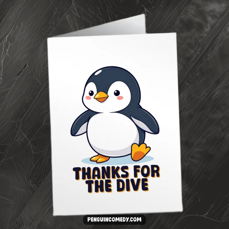 Funny Free Printable Thank You Card: Penguin in an alert, athletic stance, prepared for a dive.