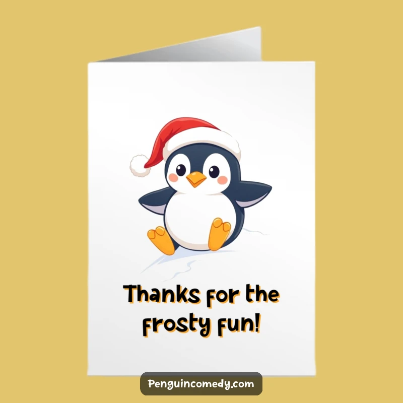 Free Printable Thank You Card: Penguin Santa's Snowy Descent! Unique Downloadable Gift