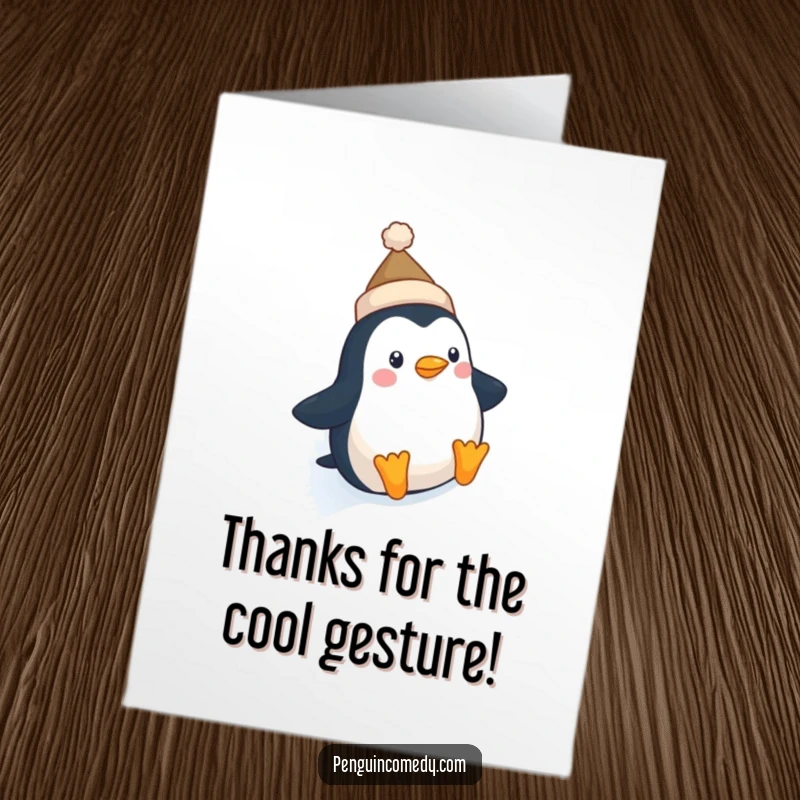 Funny Free Printable Thank You Card: A penguin in a cute hat makes a swift, fun slide down ice.