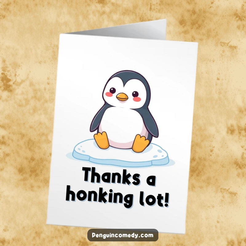 Funny Free Printable Penguin Thank You Card: Contented penguin honking on an ice floe, a printable way to say thanks.