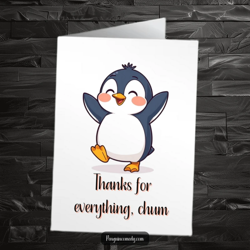 Funny Free Printable Thank You Card: Adorable penguin happily dancing, expressing sincere gratitude.